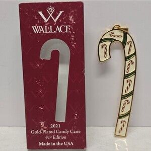 Wallace 2021 Gold Plated Candy Cane Christmas Ornament NEW